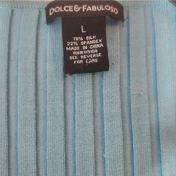 Dolce& Fabuloso L Blue SILK Blend Knit Wrap 3/4 Sleeve Women’s Top - Picture 2 of 7
